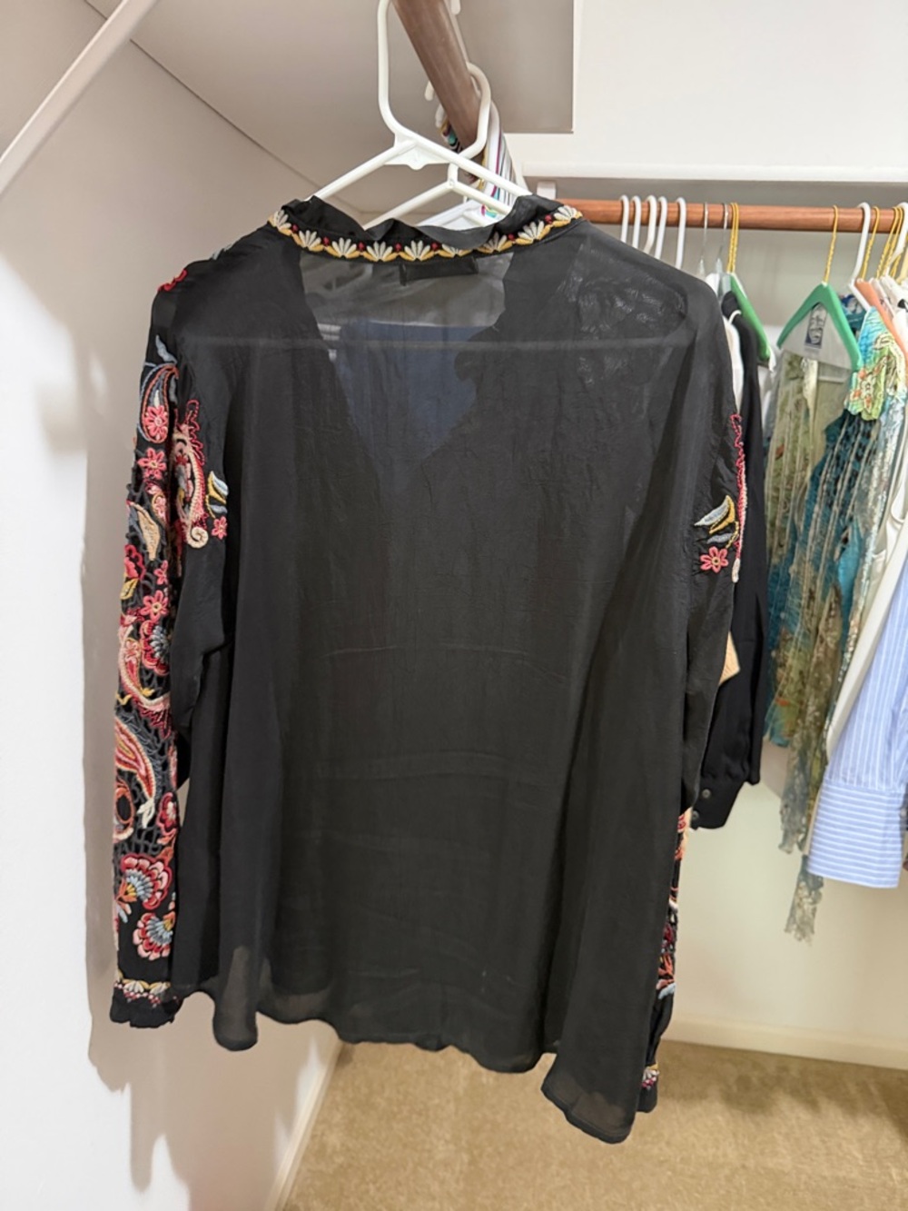 Johnny Was Black Embroidered Boho Blouse - Picture 4 of 6